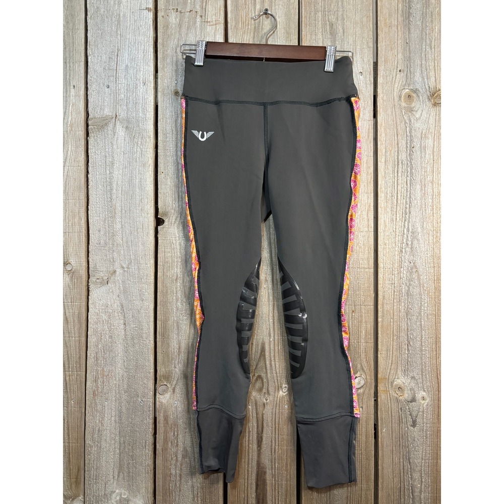 Athena Equicoat Charcoal Grey Equestrian Riding Tights Silicone Knee Patch S